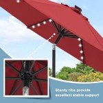 Solar LED Patio Umbrella - 9FT Burgundy