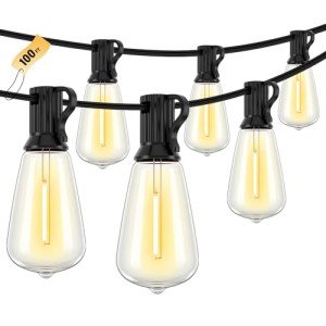 100FT LED Outdoor String Lights with Vintage Bulbs