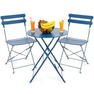Kromax 3-Piece Blue Folding Bistro Set