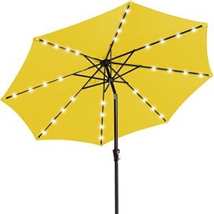 10FT LED Solar Patio Umbrella with Tilt, Yellow