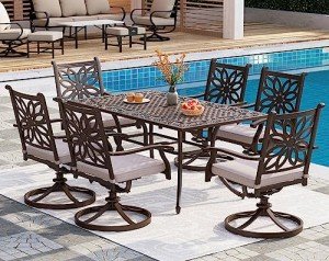 PHI VILLA 7-Piece Cast Aluminum Patio Dining Set