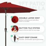 9FT Red Patio Umbrella with Tilt and Crank