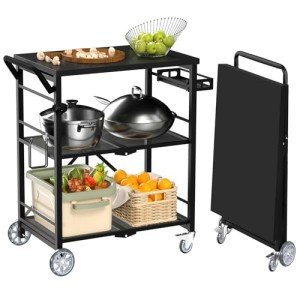 Folding Metal Pizza Oven Stand with Wheels