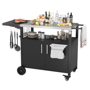 Rolling Outdoor Grill Cart with Storage & Wheels