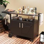 Rolling Outdoor Grill Cart with Storage & Wheels