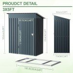 5x3FT Lockable Steel Outdoor Storage Shed