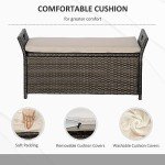 27 Gallon Wicker Patio Storage Bench with Cushion