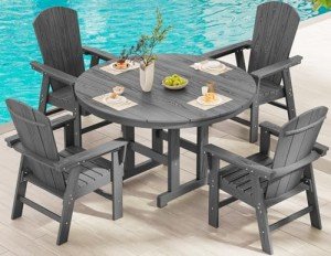 5-Piece Gray Patio Dining Set with Round Table