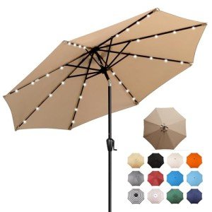 9' Solar LED Patio Umbrella with Tilt & Crank