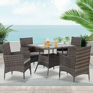 5-Piece Wicker Patio Dining Set with Glass Table
