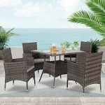 5-Piece Wicker Patio Dining Set with Glass Table