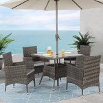 5-Piece Wicker Patio Dining Set with Glass Table