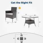 5-Piece Wicker Patio Dining Set with Glass Table
