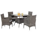 5-Piece Wicker Patio Dining Set with Glass Table