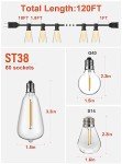 120FT Waterproof Outdoor String Lights with 64 Bulbs