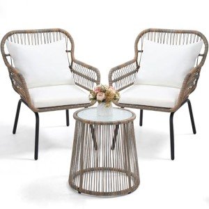 3-Piece Rattan Wicker Bistro Set for Outdoor Spaces