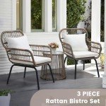 3-Piece Rattan Wicker Bistro Set for Outdoor Spaces