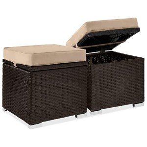 Set of 2 Wicker Ottomans for Outdoor Use