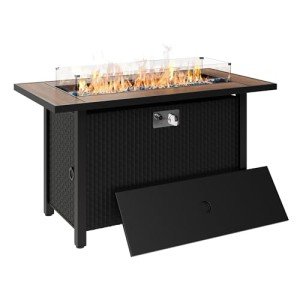 45" Propane Fire Pit Table with Glass Wind Guard