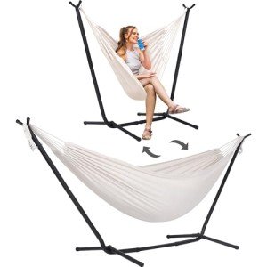 Beige 2-in-1 Convertible Hammock with Stand