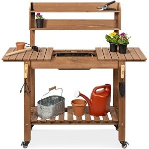 Mobile Garden Potting Bench with Sliding Tabletop