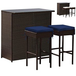 Tangkula 3-Piece Outdoor Wicker Bar Set