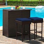 Tangkula 3-Piece Outdoor Wicker Bar Set