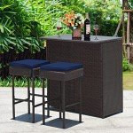Tangkula 3-Piece Outdoor Wicker Bar Set
