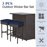 Tangkula 3-Piece Outdoor Wicker Bar Set