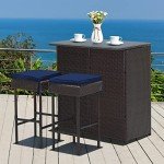 Tangkula 3-Piece Outdoor Wicker Bar Set