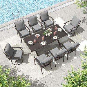 9-Piece Outdoor Patio Dining Set with Swivel Chairs