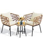 Beige 3-Piece Wicker Outdoor Bistro Set