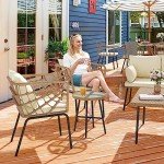 Beige 3-Piece Wicker Outdoor Bistro Set