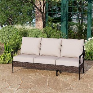 PHI VILLA 3-Seat Wicker & Metal Patio Sofa