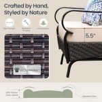 PHI VILLA 3-Seat Wicker & Metal Patio Sofa