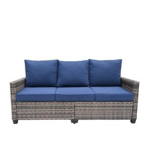 Navy Blue Cushion 3-Seat Outdoor Patio Sofa Set