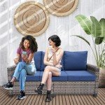 Navy Blue Cushion 3-Seat Outdoor Patio Sofa Set