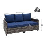 Navy Blue Cushion 3-Seat Outdoor Patio Sofa Set