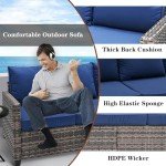 Navy Blue Cushion 3-Seat Outdoor Patio Sofa Set