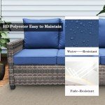 Navy Blue Cushion 3-Seat Outdoor Patio Sofa Set