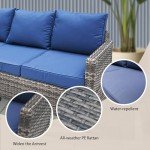 Navy Blue Cushion 3-Seat Outdoor Patio Sofa Set