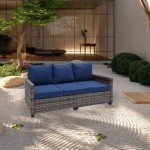 Navy Blue Cushion 3-Seat Outdoor Patio Sofa Set