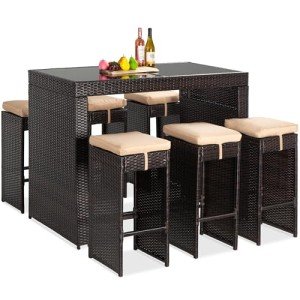 7-Piece Wicker Bar Dining Set for Outdoors