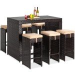 7-Piece Wicker Bar Dining Set for Outdoors