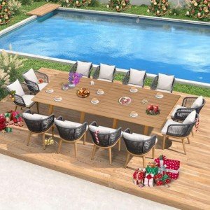 14-Piece Purple Leaf Patio Dining Set with Cushions