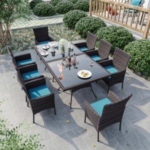 Gotland 10-Piece Rattan Patio Dining Set - Blue