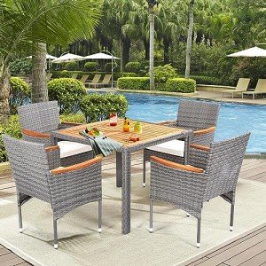 5-Piece Acacia Wood Patio Dining Set for 4