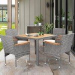 5-Piece Acacia Wood Patio Dining Set for 4