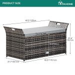 Outdoor Wicker Storage Bench with Cushion, Light Grey