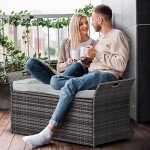 Outdoor Wicker Storage Bench with Cushion, Light Grey